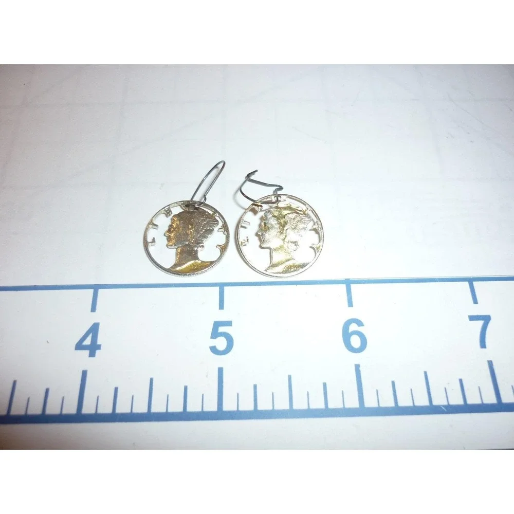 1944 Cut Out Mercury Dime Silver‎ Coin Dangle Earrings